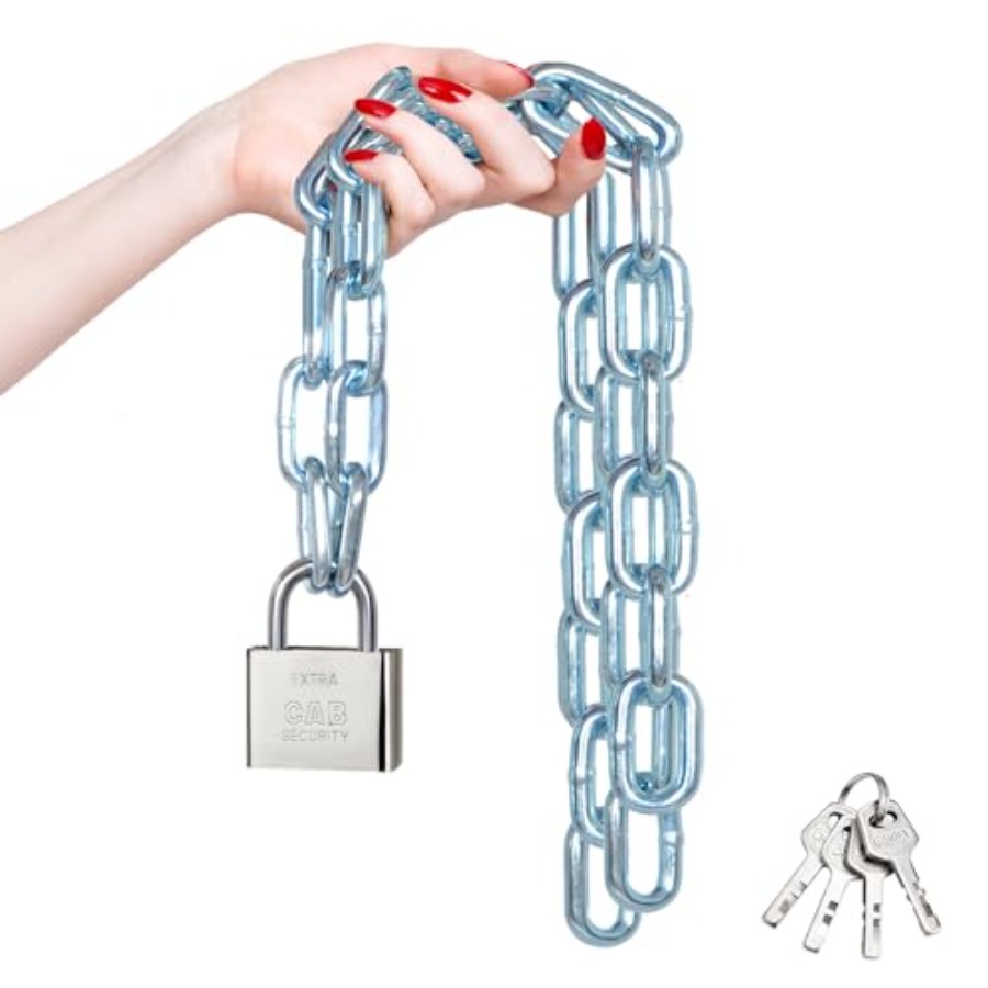 Bike Chain - ヘビーデューティ 39 インチ 8mm 亜鉛メッキ防錆および盗難防止セキュリティチェーン、南京錠付き、安全なバイク、自転車、スクーター、オートバイ用