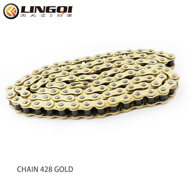 428 Chain - Lingqi-Oリング付きオートバイの厚いチェーン、ゴールドチェーン、ユニバーサル伝送、ピットの汚れのバイク、90、92、104、110l、112l、428