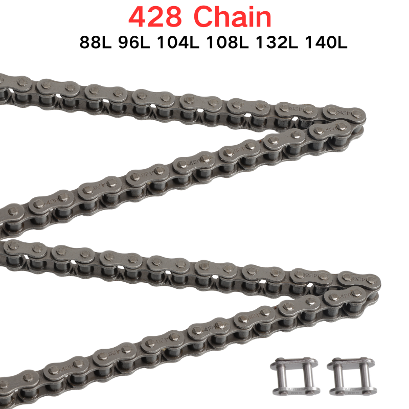Master Link Chain - 428チェーン88 96 104 108 132 140、スペアマスターリンク付き、50cc-250cc