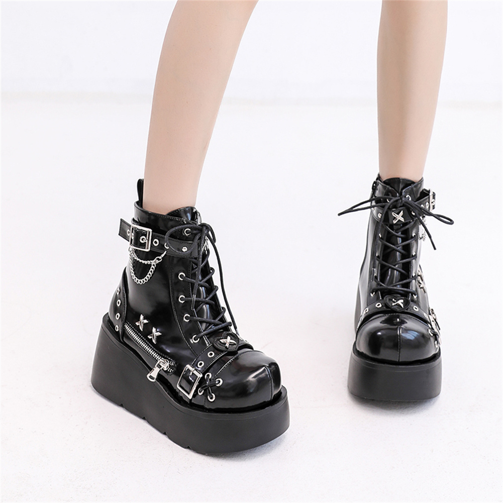 女性の足首の靴,ファッショナブルなバックル,ジッパー,パンク - Motorcycle Chain のレビューと価格