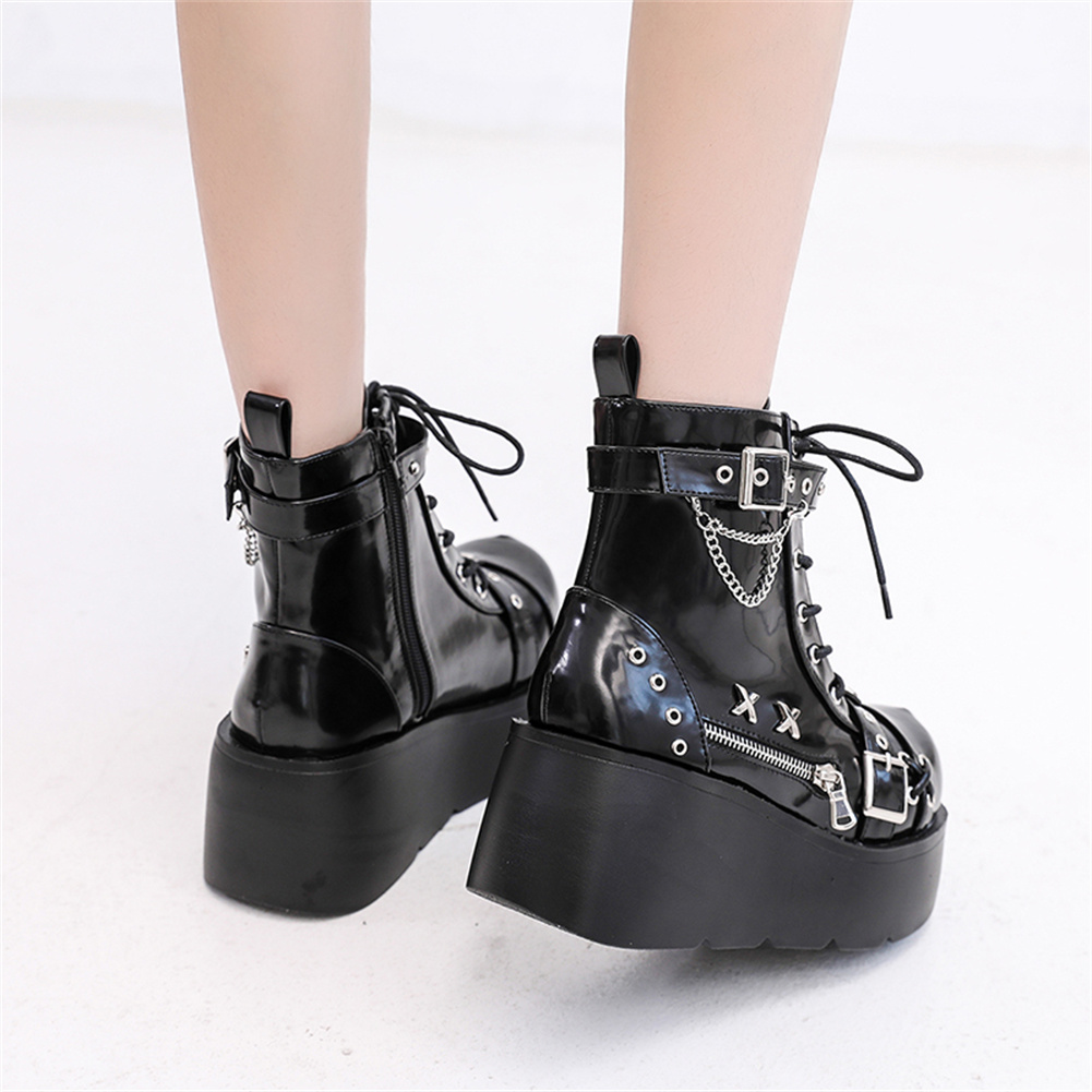 女性の足首の靴,ファッショナブルなバックル,ジッパー,パンク - Motorcycle Chain のレビューと価格