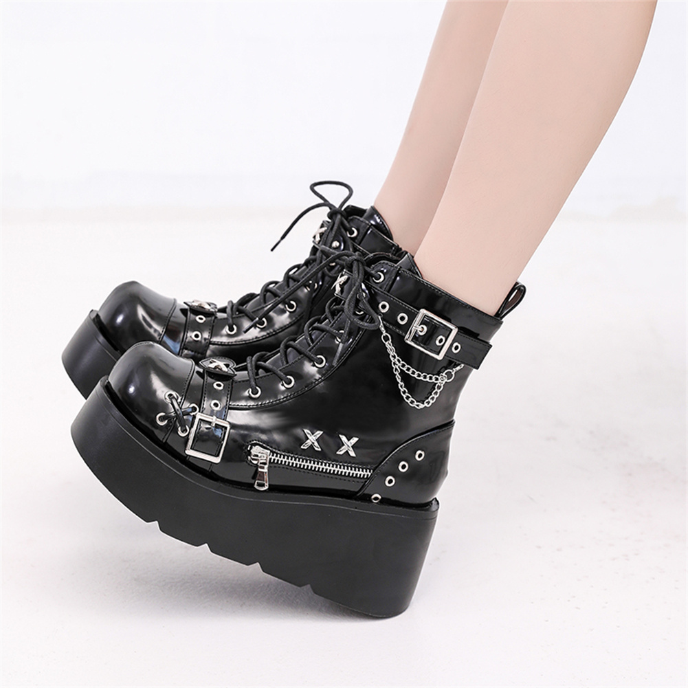 女性の足首の靴,ファッショナブルなバックル,ジッパー,パンク - Motorcycle Chain のレビューと価格